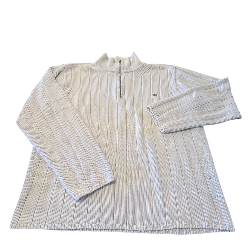 Vintage Polo Jeans Co Ralph Lauren Mens XXL Cream Ribbed Quarter Zip Sweater RL